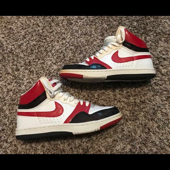red and white nike high tops